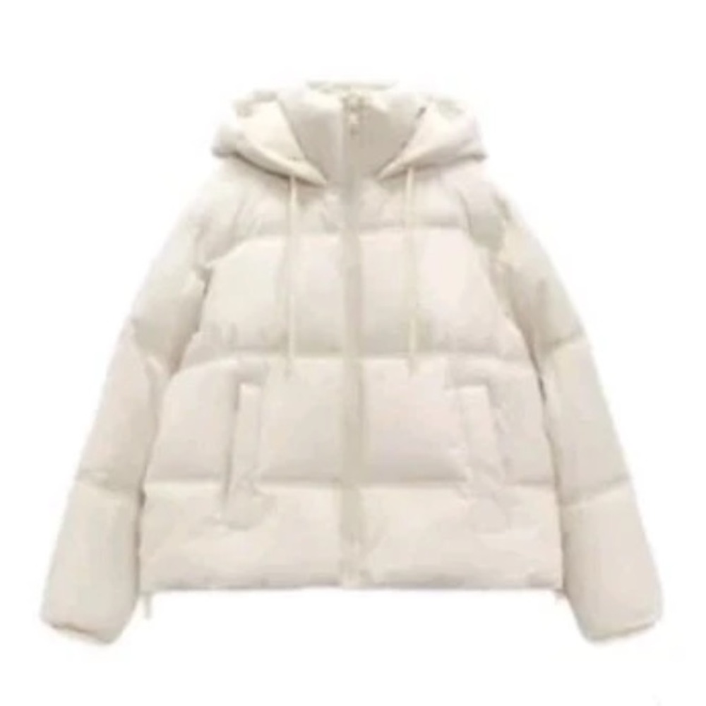 Zara Womens’s Hooded Puffer Jacket Off-White Cream Ivory - size Small